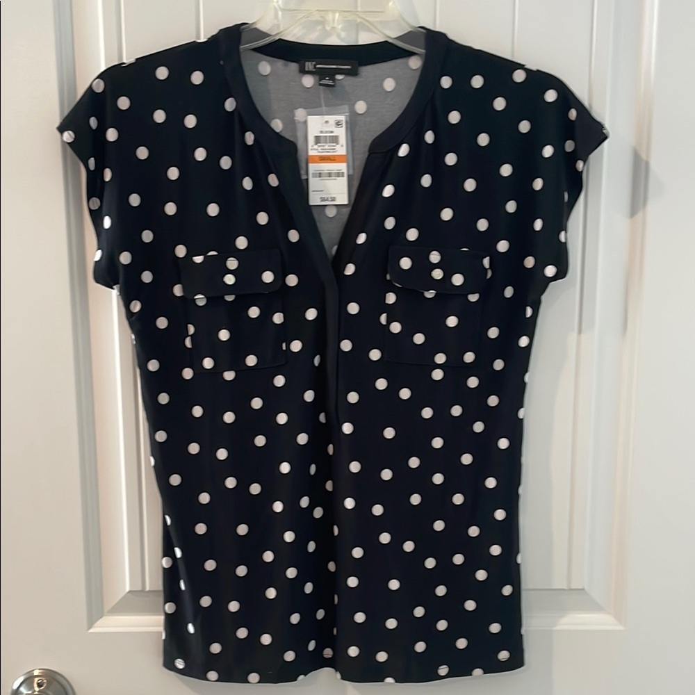 INC International Concepts Black Cap Sleeve Fitted Blouse